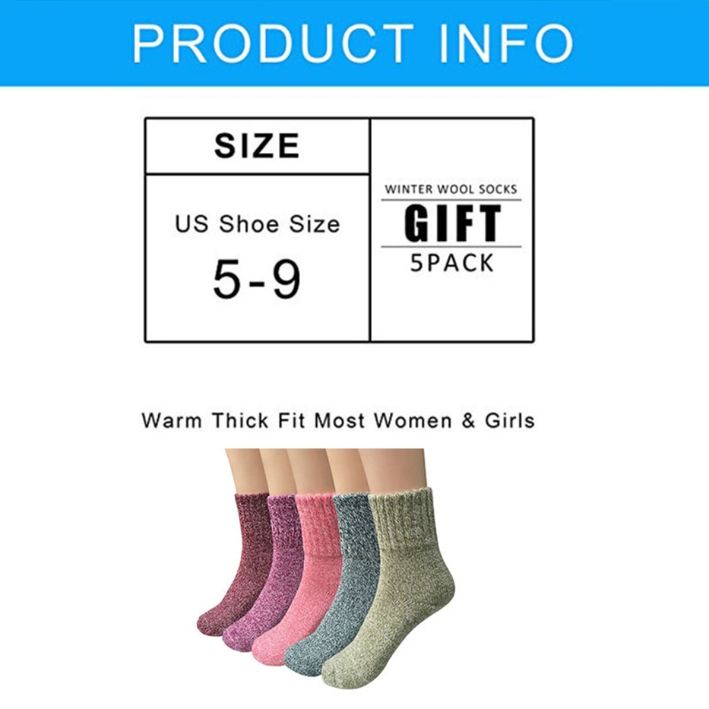 5 Pairs a set Womens Winter Knit Crew Socks - Picture 8 of 8